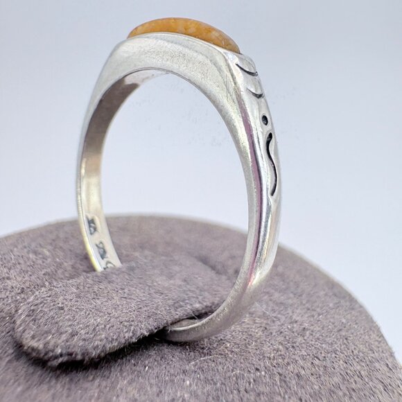 Solid Sterling Silver 925 Spiny Oyster Bezel Set Etched Shoulders Ring Size 9 - Picture 3 of 8